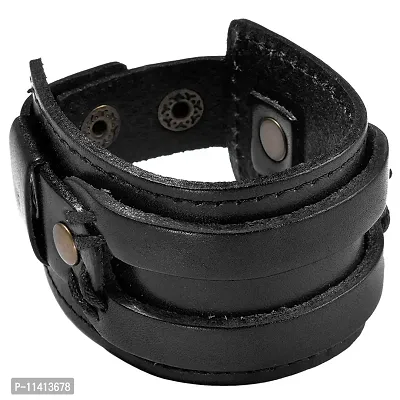 University Trendz PU Leather Wide Anchor Bracelet/Wrist Band for Mens & Boys (Black)