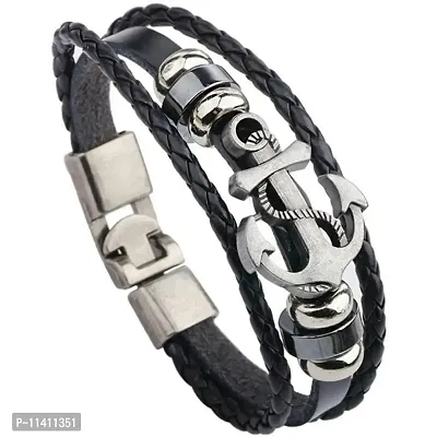 University Trendz Black Multi Strands Leather Wrap Adjustable Bracelet Bangle Cuff for Men