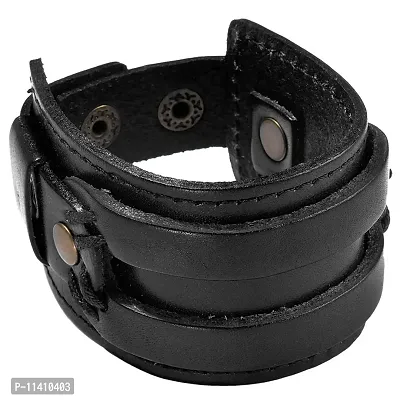 University Trendz Leather Base Metal Bracelet for Men (Black)