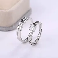University Trendz Valentine Special Silver Plated CZ Adjustable Couple Finger Ring for Men/Women/Lovers (Pack of 2)-thumb2