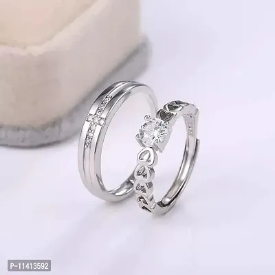 University Trendz Valentine Special Silver Plated CZ Adjustable Couple Finger Ring for Men/Women/Lovers (Pack of 2)-thumb3