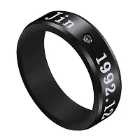 University Trendz BTS Jin Tri Combo - Kpop Jin Signature Bracelet, Bar Pendant & Name DOB Engraved Black Stainless Steel Ring (Pack of 3)-thumb3