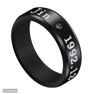University Trendz BTS Jin Tri Combo - Kpop Jin Signature Bracelet, Bar Pendant & Name DOB Engraved Black Stainless Steel Ring (Pack of 3)-thumb4