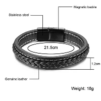 University Trendz Black Braided Leather Bracelet Stainless Steel Black Magnetic Clasp for Mens & Boys-thumb1