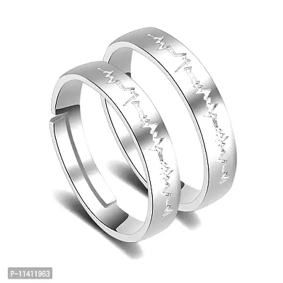 University Trendz Silver Color Heartbeat Engraved Promise Couple Rings for Lovers