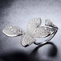 University Trendz Silver Plated Zircon Crystal Flower Design Adjustable Size Ring - Free Size Ring for Women & Girls-thumb3