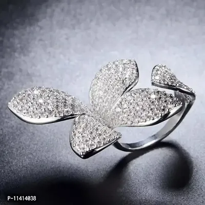 University Trendz Silver Plated Zircon Crystal Flower Design Adjustable Size Ring - Free Size Ring for Women & Girls-thumb4