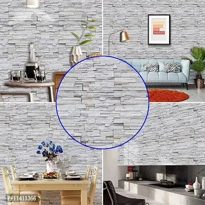 Univocean 3D Grey White Brick Stone Background Wallpaper PVC Waterproof HD Wall Paper (500 X 45 cm)-thumb2