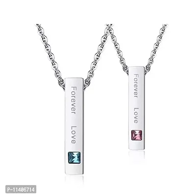 University Trendz Stainless Steel Forever Love 2 Pcs Couple Pendant/Necklace for Couples, Men, Women and Lovers (Silver)