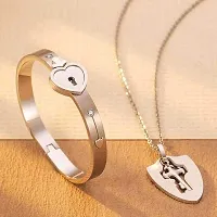 University Trendz Stainless Steel Heart Lock and Key Bracelet Pendant Set for Couples Men and Women (Rosegold)-thumb3