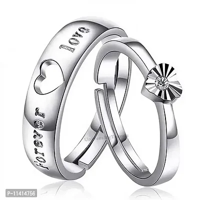 University Trendz Forever Love Engraved Silver Plated Adjustable Couple Rings for Lovers (Pack of 2)-thumb0