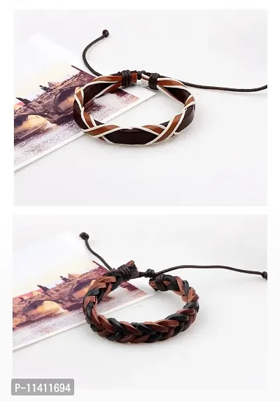 University Trendz Leather Bracelet for Boys and Men (Brown, 6 Pieces)-thumb5