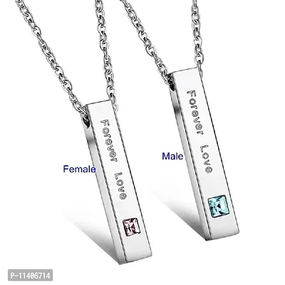 University Trendz Stainless Steel Forever Love 2 Pcs Couple Pendant/Necklace for Couples, Men, Women and Lovers (Silver)-thumb2