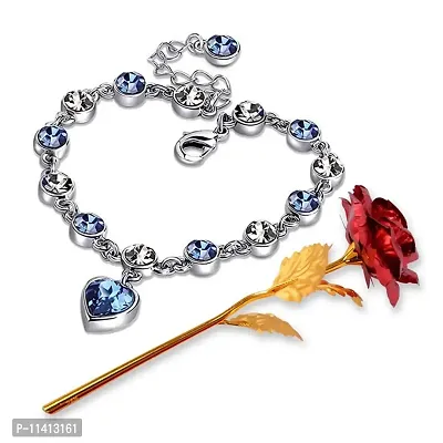 University Trendz Valentine Gift Combo - Blue Heart Pendant Bracelet & Artificial Red Rose Flower Box for Girlfriend, Wife, Lovers Romantic Gift for Valentine Day