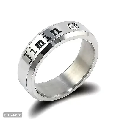 University Trendz BTS Bangtan Stainless Steel Ring - Kpop Jimin Name & DOB Ring for Men (Silver)-thumb0