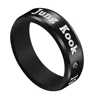 University Trendz BTS Jung Kook Combo - Kpop Jung Kook Signature Bracelet, Bar Pendant & Name DOB Engraved Black Stainless Steel Ring (Pack of 3)-thumb3