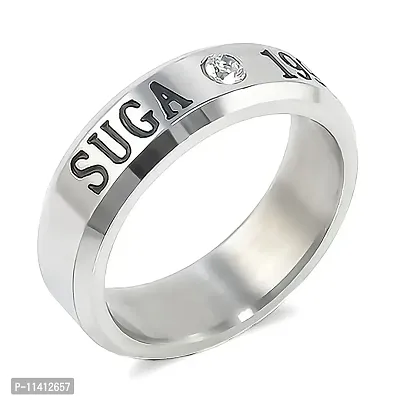 University Trendz BTS Bangtan Stainless Steel Ring - Kpop Suga Name & DOB Ring for Men (Silver)