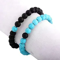 University Trendz Natural Stone Beads His Her Couple & Combo Charm Bracelet for Men and Women (Blue-Black)-thumb2