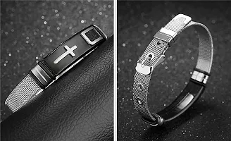 University Trendz Stainless Steel Western Style Jesus Christ Cross Design Casual Bracelet for Boys and Girls (Silver)-thumb2