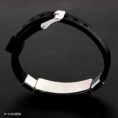 University Trendz V BTS Band Exquisite Signature Stainless Steel Silicon Charm Bracelet for Men & Women (Silver Black)-thumb4