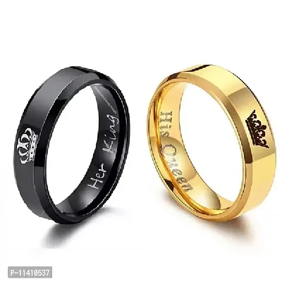 University Trendz 2PCS Her King His Queen Black and Gold Titanium Stainless Steel Couple Rings for Wedding, Anniversary, Engagement, Promise Ring for Men and Women-thumb0