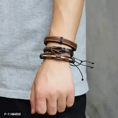 University Trendz Multicolor Multi-Layer Fashion PU Handmade Leather Base Metal Bracelet for Men and Boys - Set of 5-thumb3