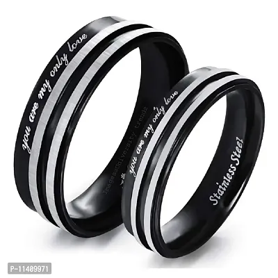 University Trendz Black Stainless Steel 'You are My Only Love' Quote Couple Rings for Men, Women, Lovers and Valentine