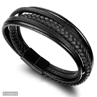 University Trendz Multi-Strand Leather Bracelet with Magnetic-Clasp Closure for Boys & Men