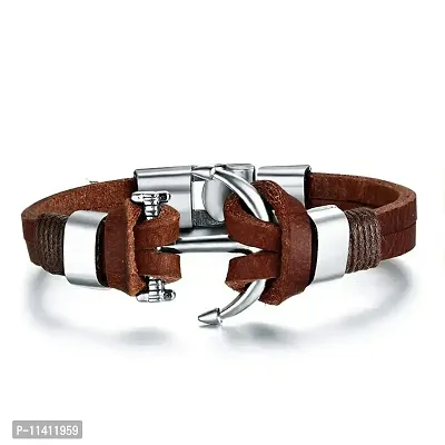 University Trendz PU Leather Funky Anchor Bracelet for Mens & Boys (Brown)