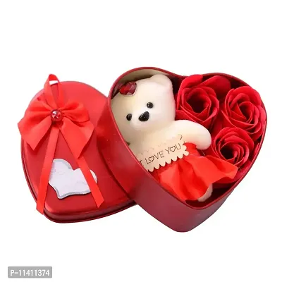 University Trendz Stainless Steel King Queen Couple Rings with Red Rose Flower Petals with Box & Soft Teddy Bear, Romantic Gift for Valentine Day-thumb4