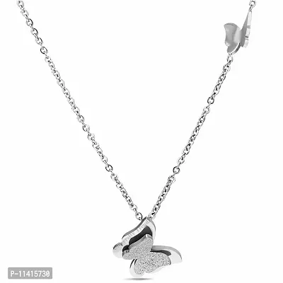 University Trendz Silver Plated Stainless Steel Charm Necklace - Butterfly Design Pendant for Women & Girls