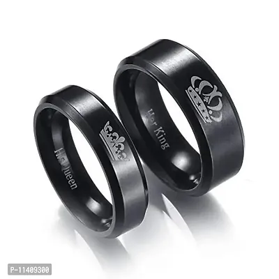 University Trendz 2PCS Black Titanium & Stainless Steel Couple Ring for Men & Women Wedding, Anniversary, Engagement(Please Select Pair Size from Style Option)(Black)-thumb3