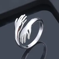 Vendsy Stainless Steel Double Hand Style Hug Embrace Promise Anniversary Ring for Womens and Girls-thumb1