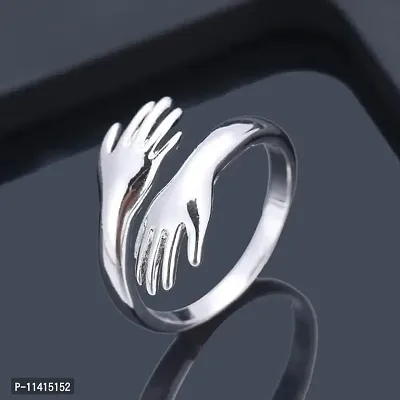 Vendsy Stainless Steel Double Hand Style Hug Embrace Promise Anniversary Ring for Womens and Girls-thumb2