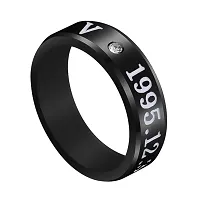 University Trendz BTS V Tri Combo - Kpop V Signature Bracelet, Bar Pendant & Name DOB Engraved Black Stainless Steel Ring (Pack of 3)-thumb3