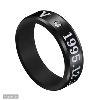 University Trendz BTS V Tri Combo - Kpop V Signature Bracelet, Bar Pendant & Name DOB Engraved Black Stainless Steel Ring (Pack of 3)-thumb4