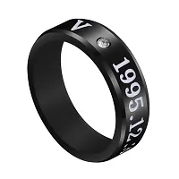 University Trendz Black BTS V Stainless Steel Ring Combo with Kpop Bar V Pendant Necklace (Pack of 2)-thumb2