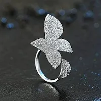 University Trendz Silver Plated Zircon Crystal Flower Design Adjustable Size Ring - Free Size Ring for Women & Girls-thumb1