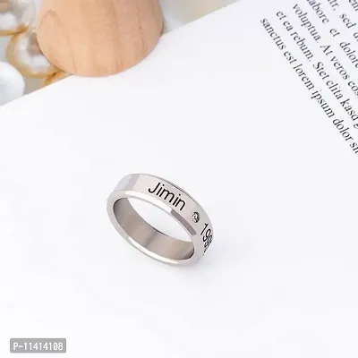 University Trendz BTS Bangtan Stainless Steel Ring - Kpop Jimin Name & DOB Ring for Men (Silver)-thumb3