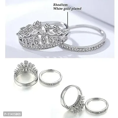 University Trendz Silver Plated 2 PCs Crown Queen Princess Ring with Velvet Red Rose Box-thumb5