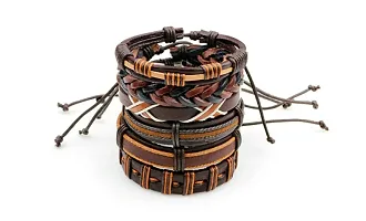University Trendz Leather Bracelet for Boys and Men (Brown, 6 Pieces)-thumb1