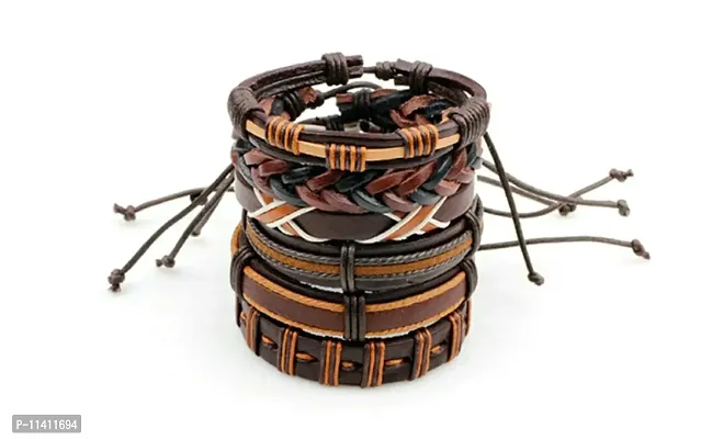 University Trendz Leather Bracelet for Boys and Men (Brown, 6 Pieces)-thumb2