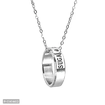 University Trendz Suga Bangtan BTS Silver Stainless Steel Ring Pendant Necklace for Men & Women-thumb0