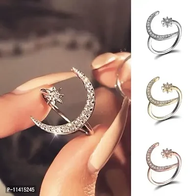 Vendsy Copper Silver Plated Crescent Star Moon Adjustable Ring for Women and Girls-thumb3