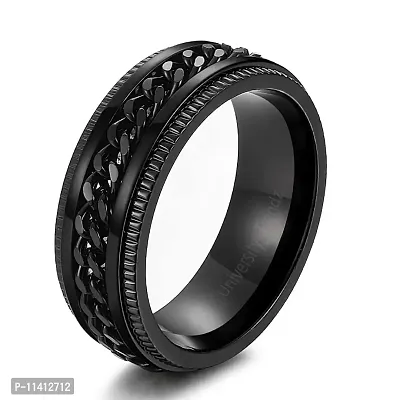 University Trendz Black Fidget Spinner Band Rings for Men & Boys - Cool Stainless Steel Spinning Ring (Black)