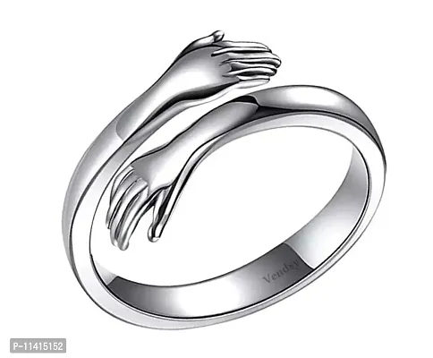 Vendsy Stainless Steel Double Hand Style Hug Embrace Promise Anniversary Ring for Womens and Girls-thumb0