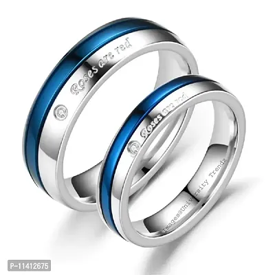 University Trendz Unisex Titanium Stainless Steel and Cubic Zirconia Proposal Ring (Silver)