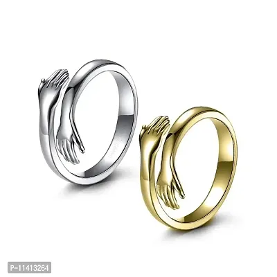 University Trendz Gold & Silver Open Hug Design Love Unisex Couple Ring for Men and Women (Pack of 2)