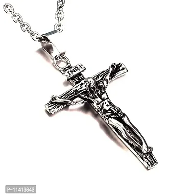 University Trendz Stainless Steel Antique Cross Pendant Jesus Necklace for Unisex Adult (Silver)