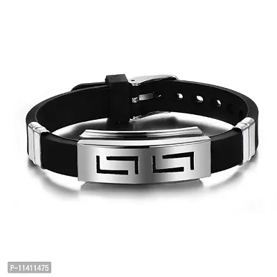 University Trendz Modern Design Leather and Stainless Steel Multi Purpose Bracelet for Men's and Boys (Black)